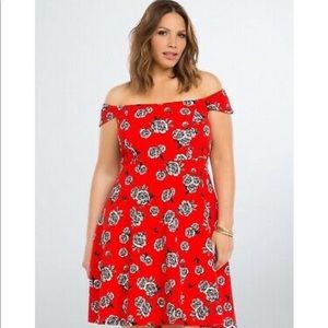 Torrid NWT Red Floral Off Shoulder Skater Dress 6